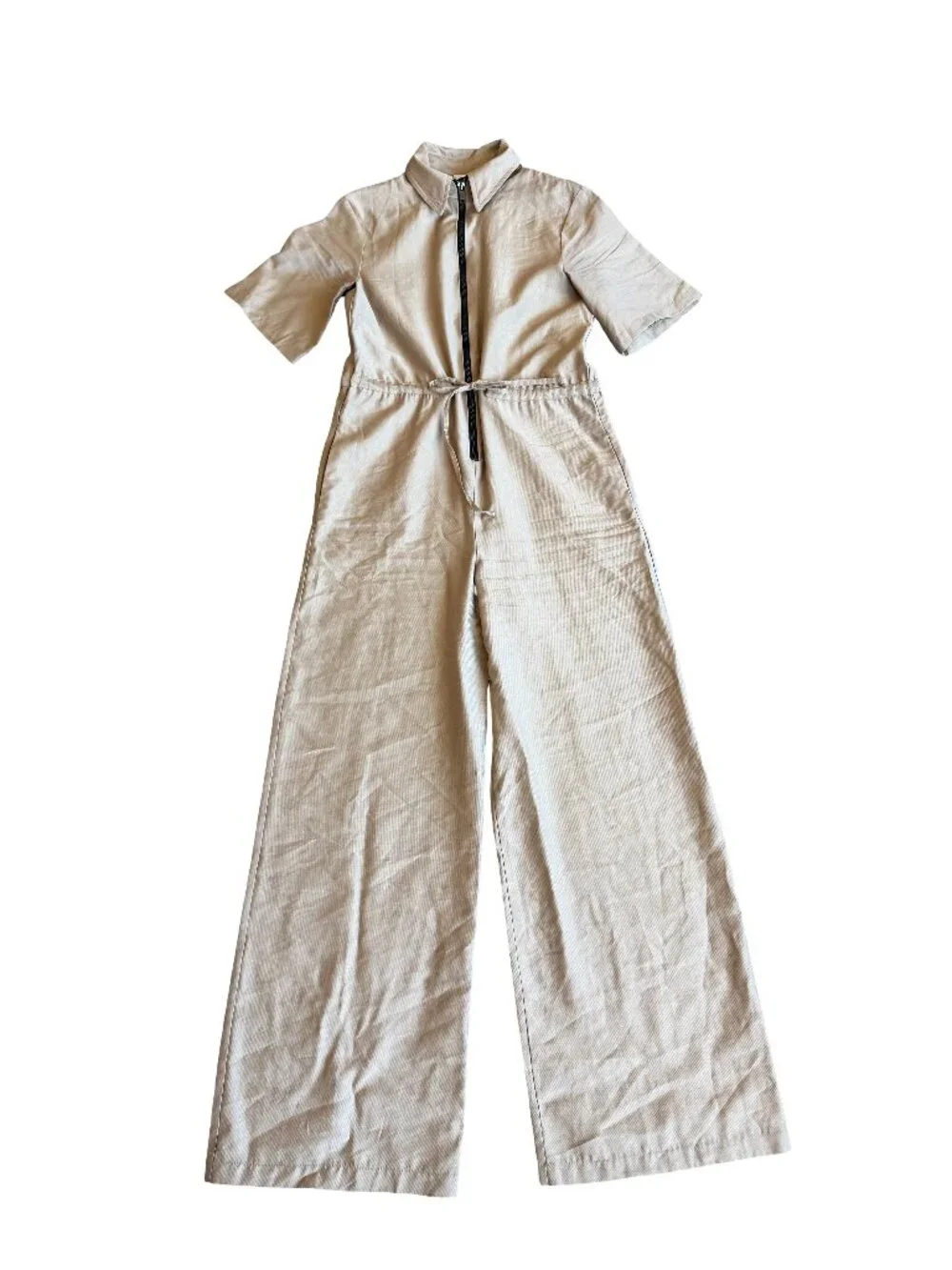 Topshop Utility Zip Jumpsuit Neutral Beige One-Piece Wide Leg Size 4 Women's